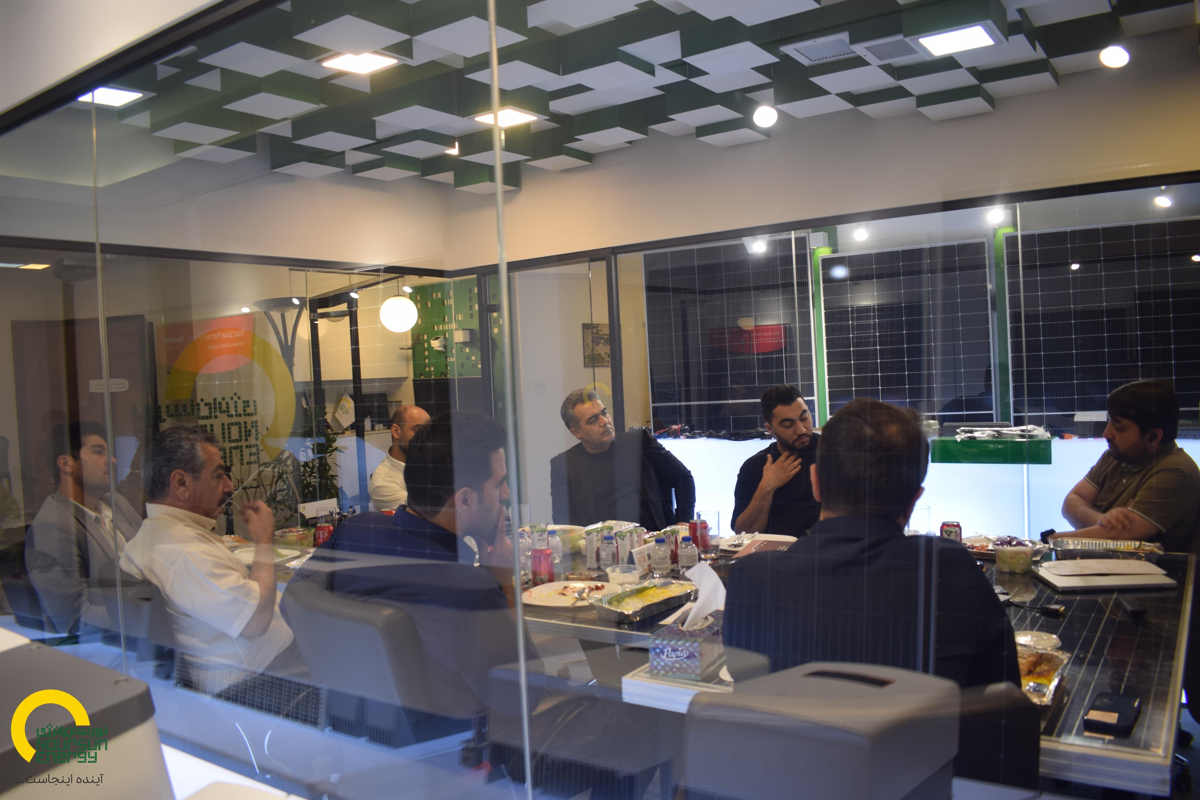 Solar panels in desert landscape