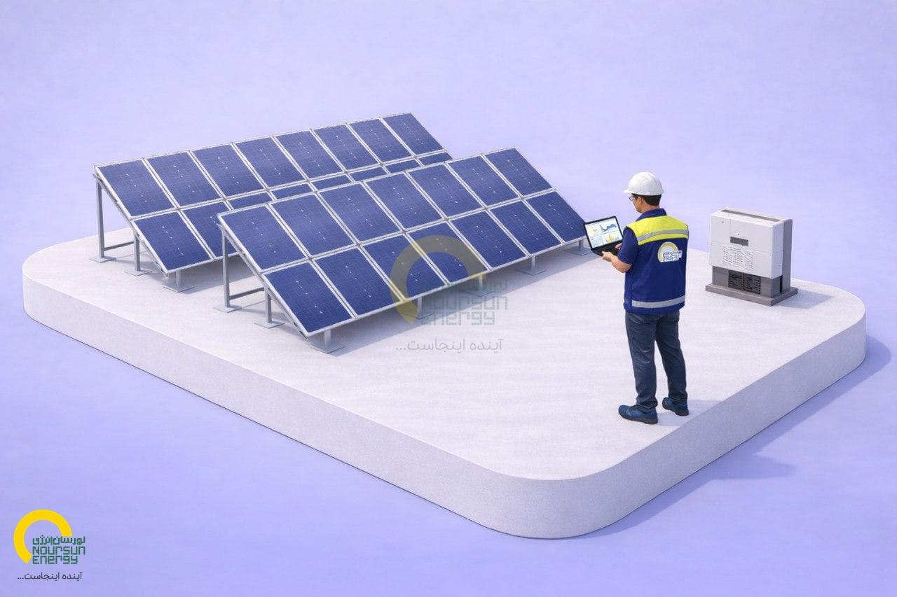 Solar panels in desert landscape