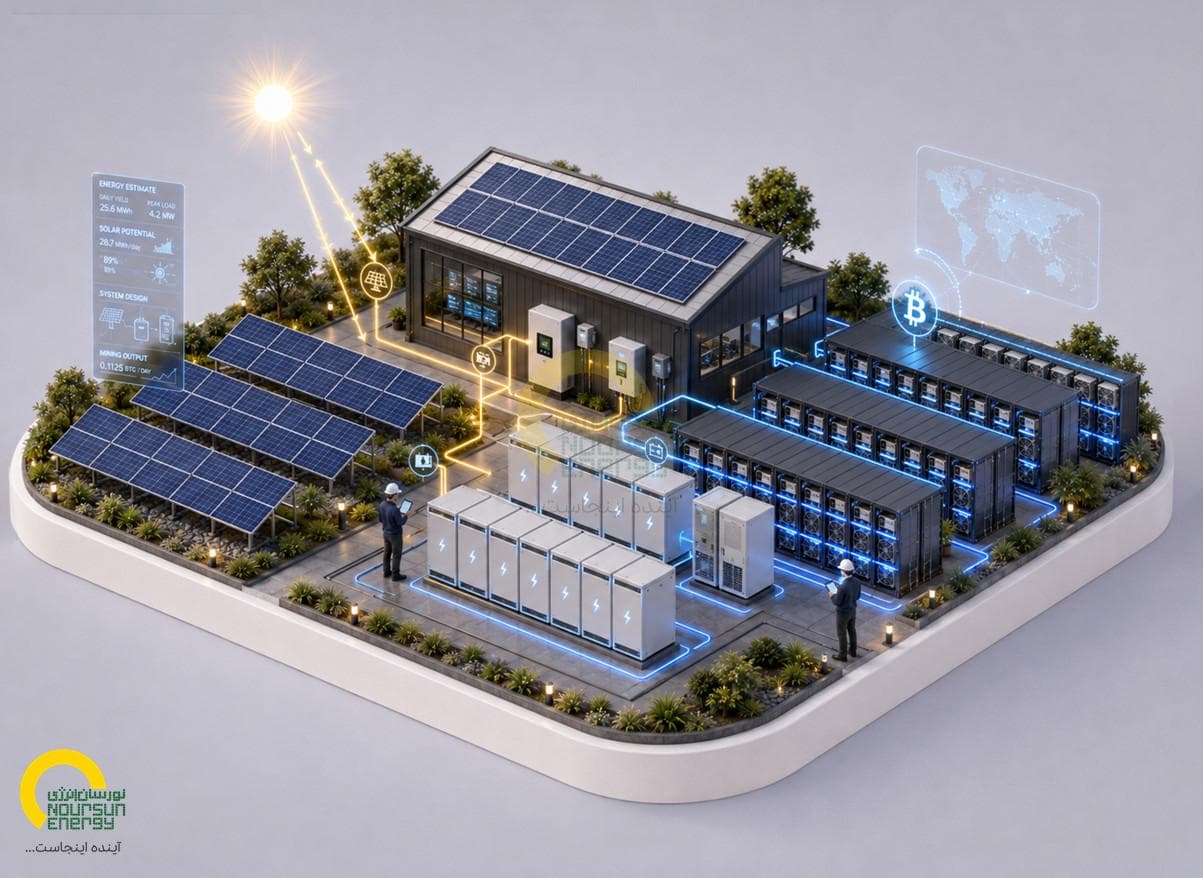 Solar panels in desert landscape