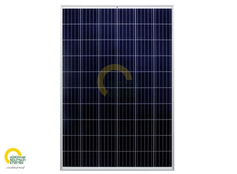 Solar panels in desert landscape