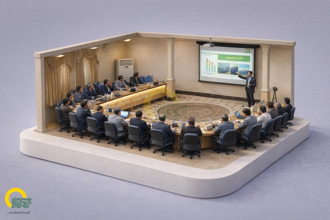 Solar panels in desert landscape