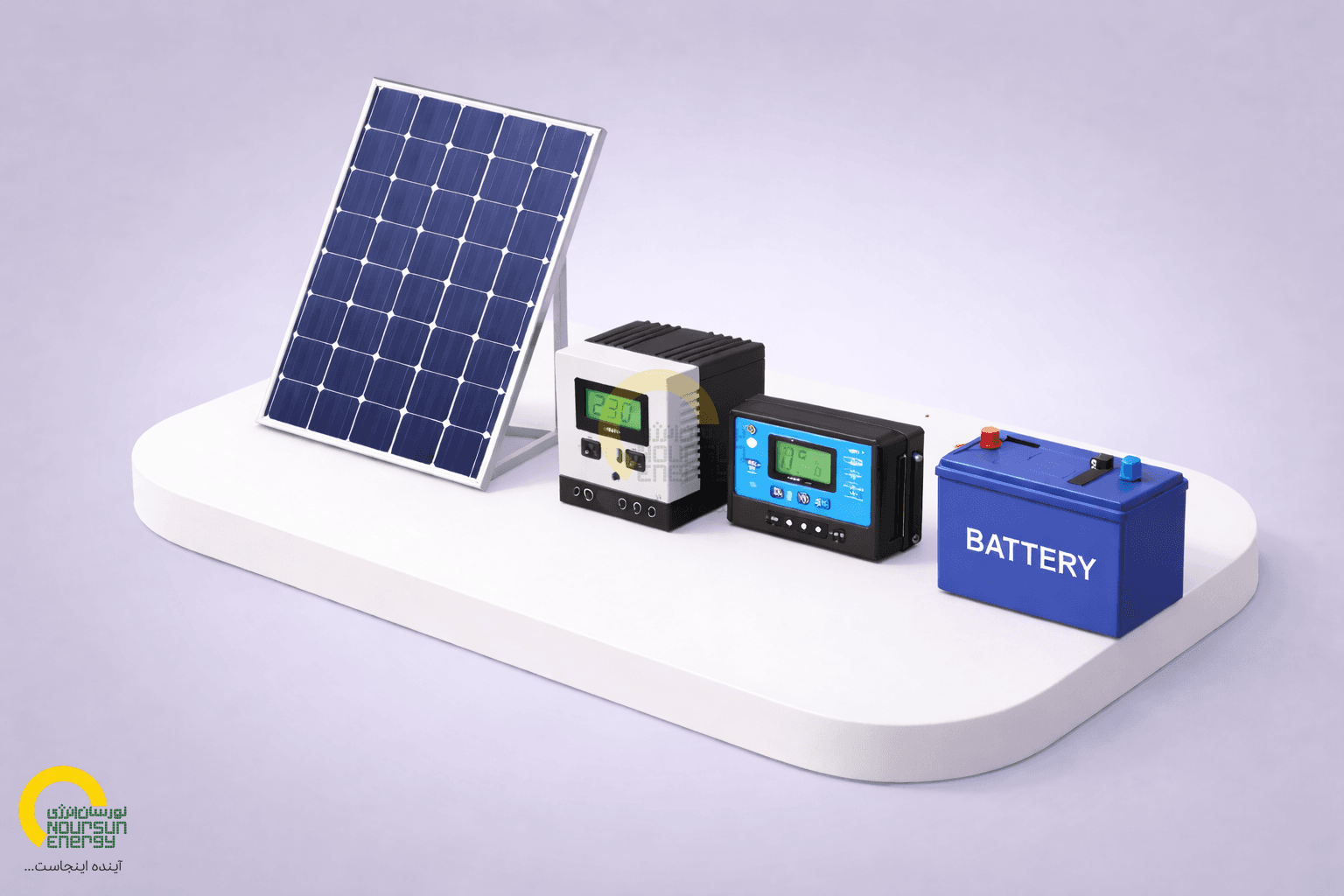 Solar panels in desert landscape
