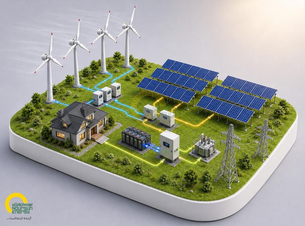 Solar panels in desert landscape