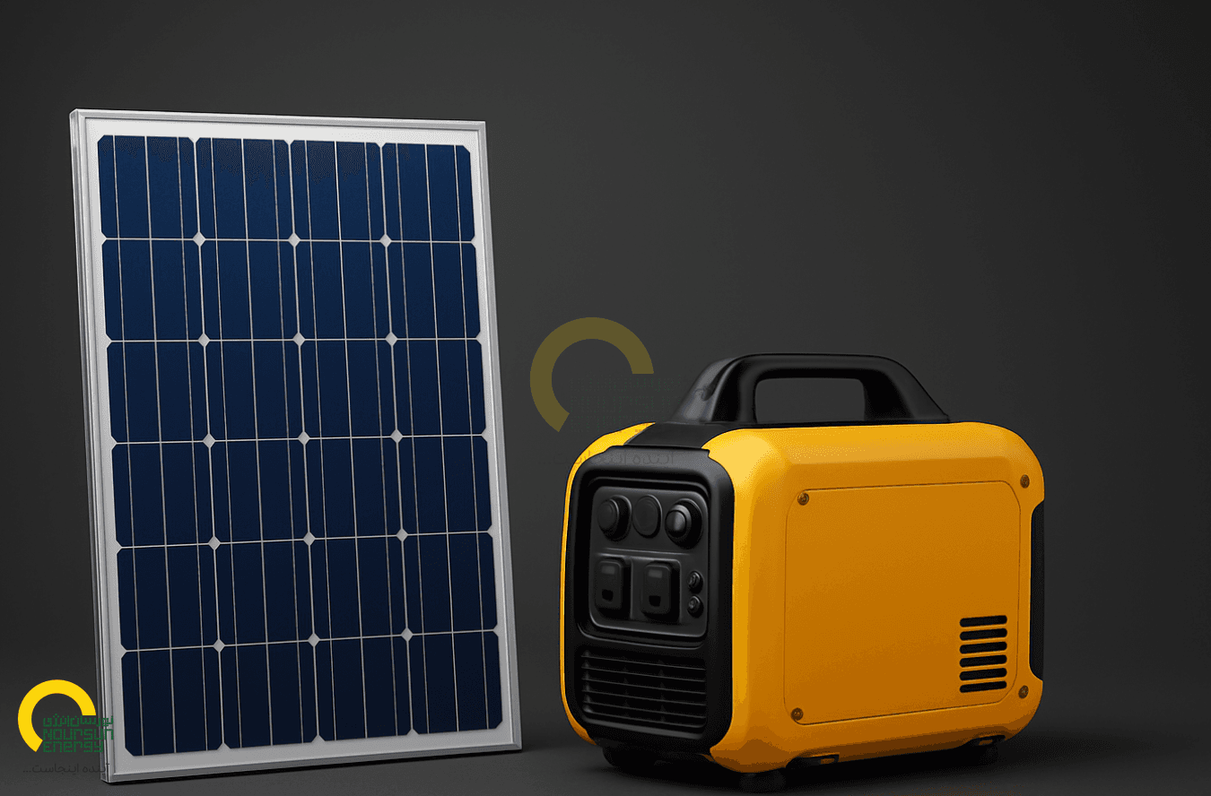 Solar panels in desert landscape