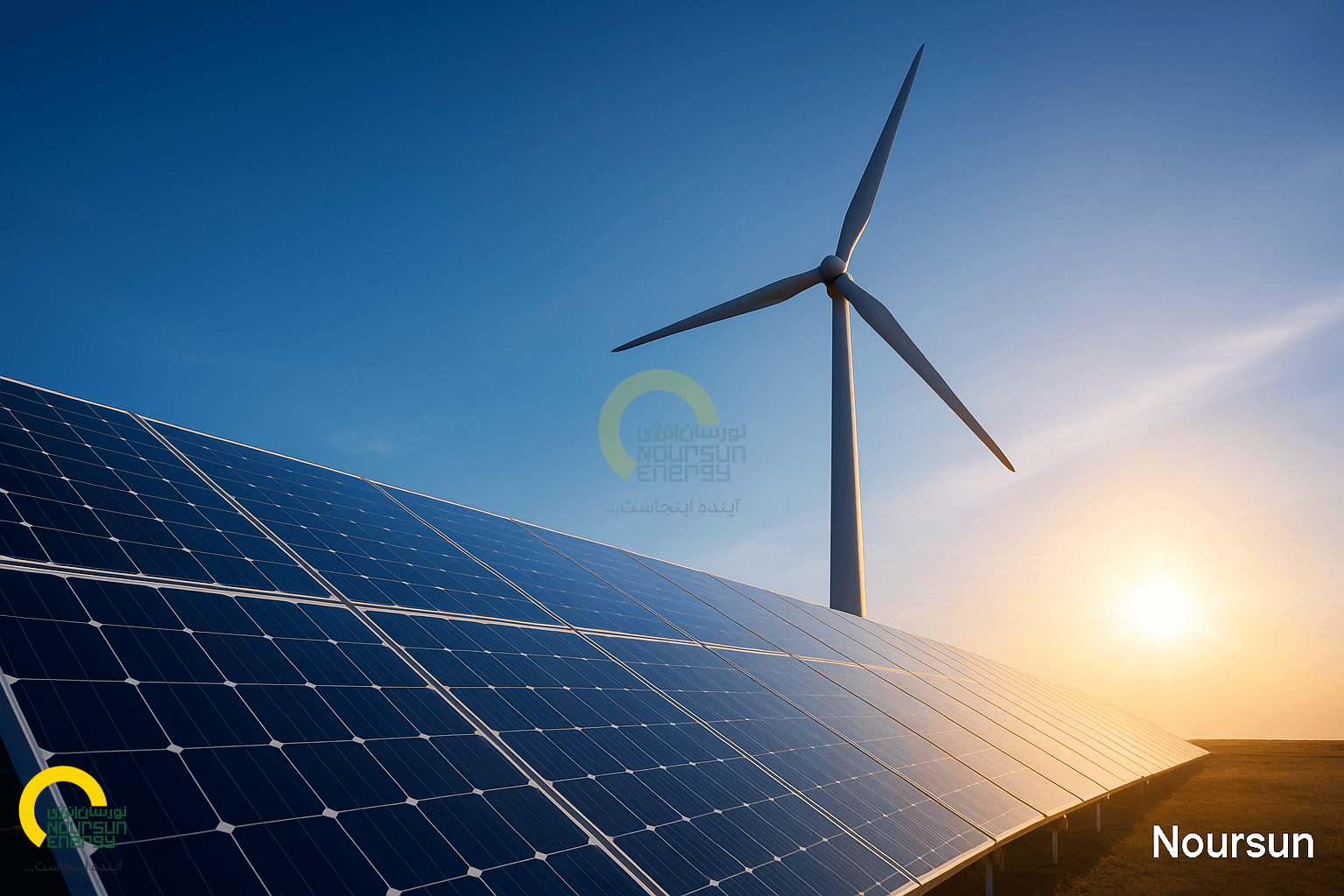 Solar panels in desert landscape