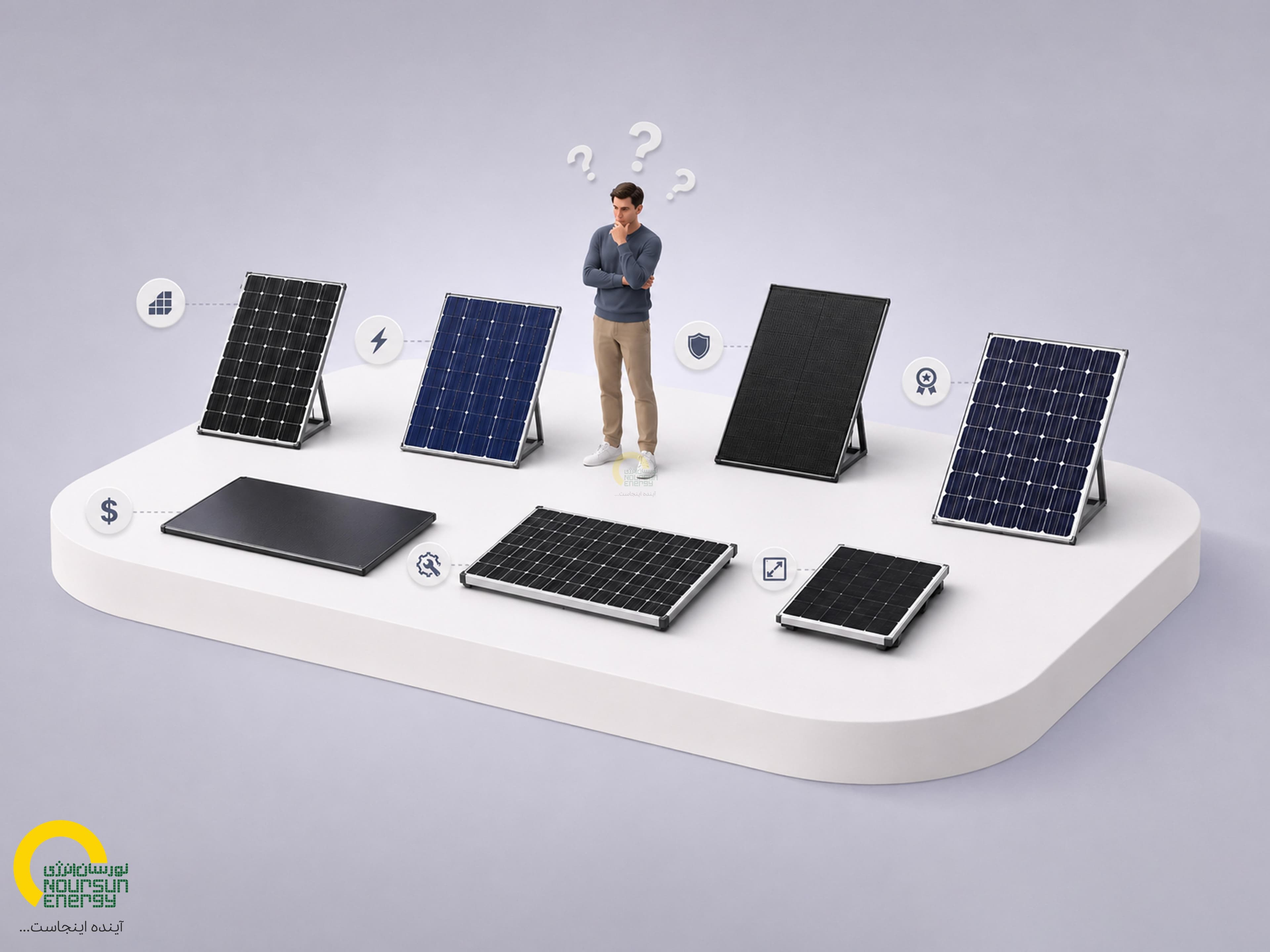 Solar panels in desert landscape