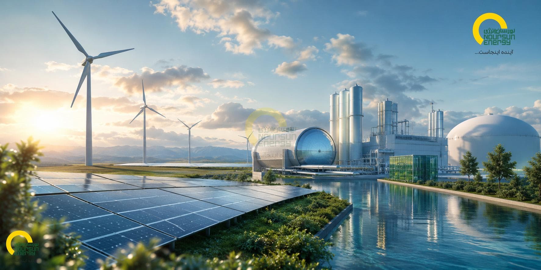 Solar panels in desert landscape