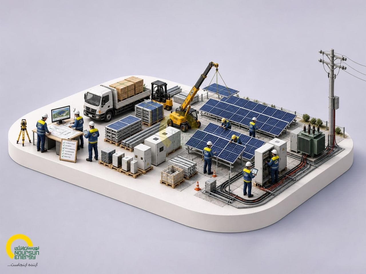 Solar panels in desert landscape